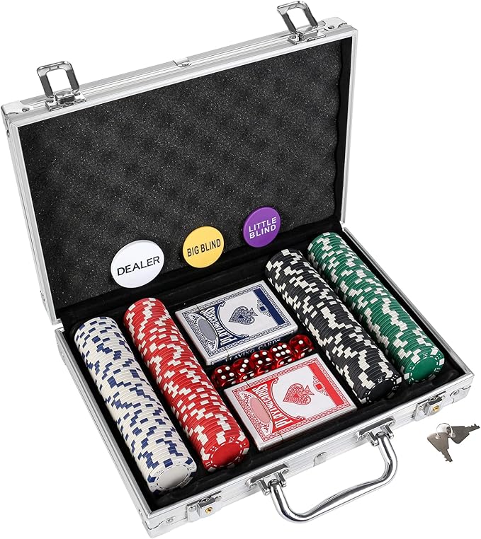200Pcs Poker Chips Set for Texas Holdem,Blackjack, Tournaments with Aluminum Case,2 Decks of Cards