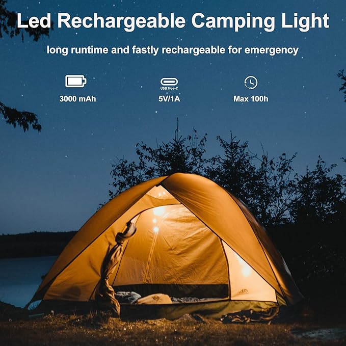 Tent Lights for Camping, Rechargeable Camping Lights for Tent, Camping Tent Light with 8 Brightness