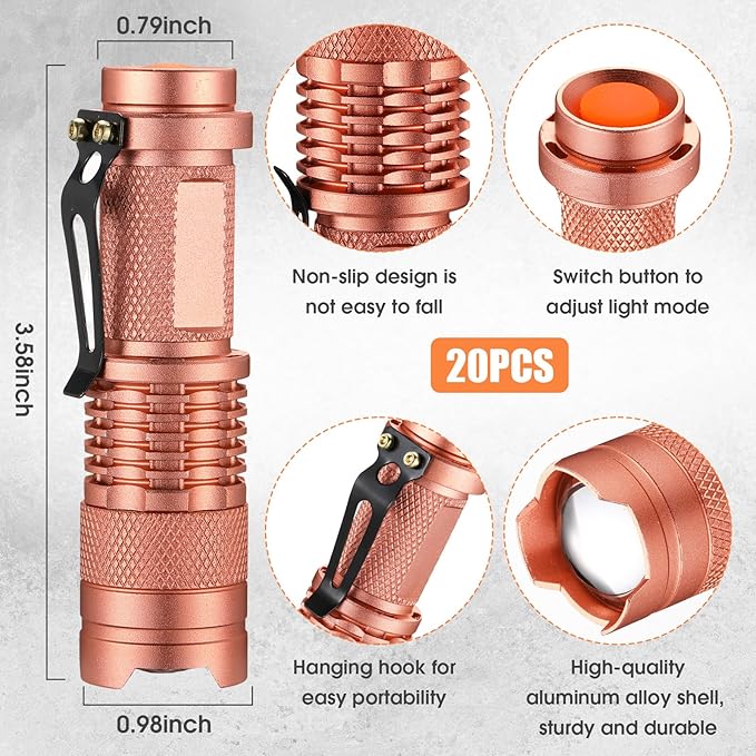 Fumete 20 Pieces LED Flashlight Mini 3 Mode Tactical Torch Small Water Resistant Pocket Flash Light
