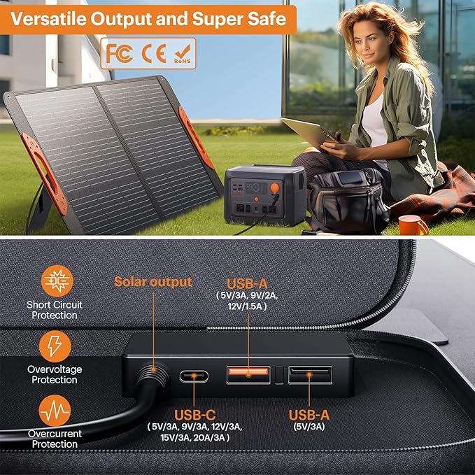 100W Portable Solar Panel,RV Essentials, 20V ETFE Foldable Solar Charger for Power Station,QC3.0