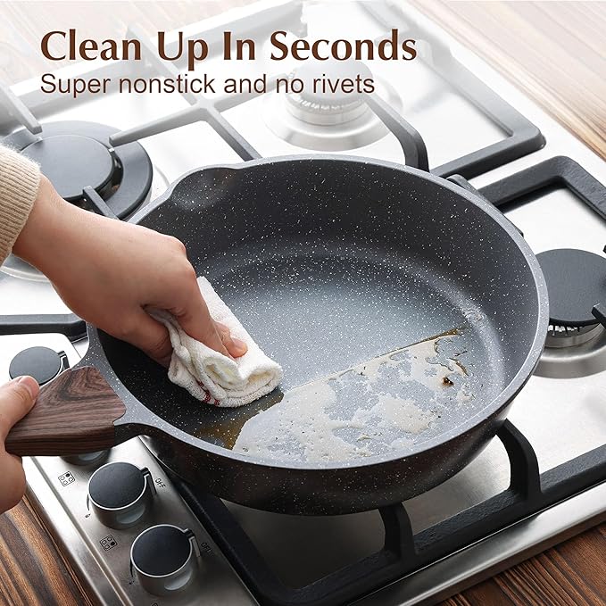 SENSARTE Nonstick Skillet, Deep Frying Pan 10/11/12-inch, Saute Pan with Lid, Stay-cool Handle