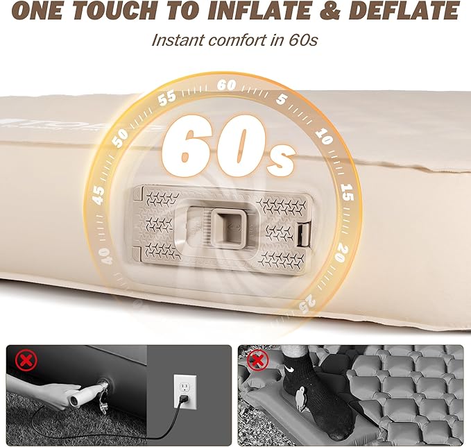 TOBTOS 4" Thick Self Inflating Sleeping Pad with Electric Pump, Ultra-Compressible Foam Air Camping