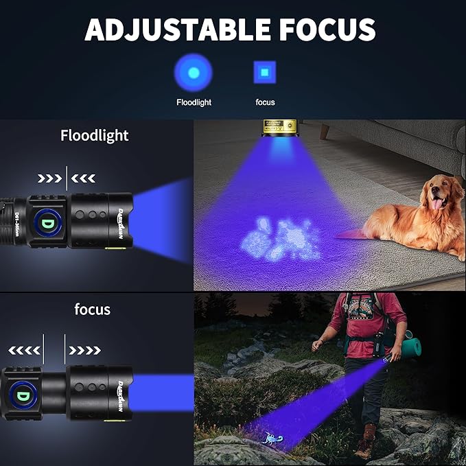 DARKDAWN UV Flashlight 365nm Light Mini USB Rechargeable Ultraviolet LED Blacklight Woods Lamp