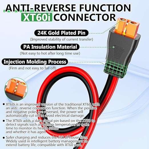 Solar to XT60i Extension Cable 12AWG 30FT XT60i Female to Male Connector for RV Foldable Solar