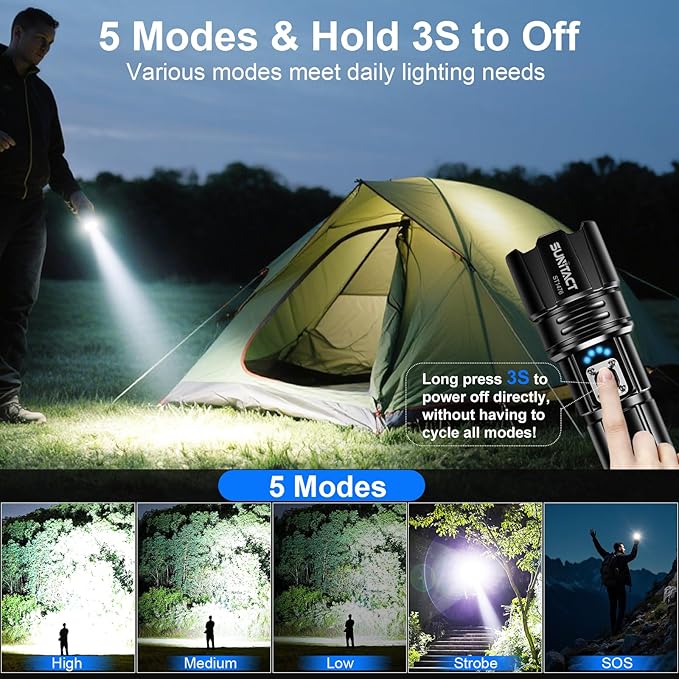 Flashlights High Lumens, Rechargeable Flashlight Led 2000 Lumen XHP70.2, Super Bright Flash Light