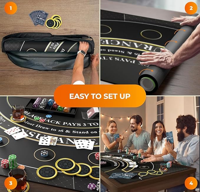 Newverest Blackjack Mat 70" x 35", Blackjack Table Top for Home Game Nights with Friends | Black