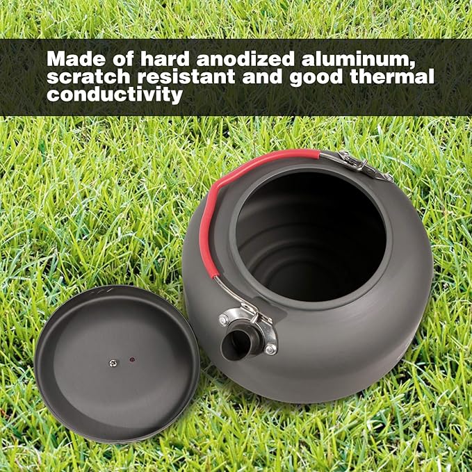 REDCAMP 1.4L Medium Outdoor Camping Kettle, Aluminum Water Pot with Carrying Bag, Compact