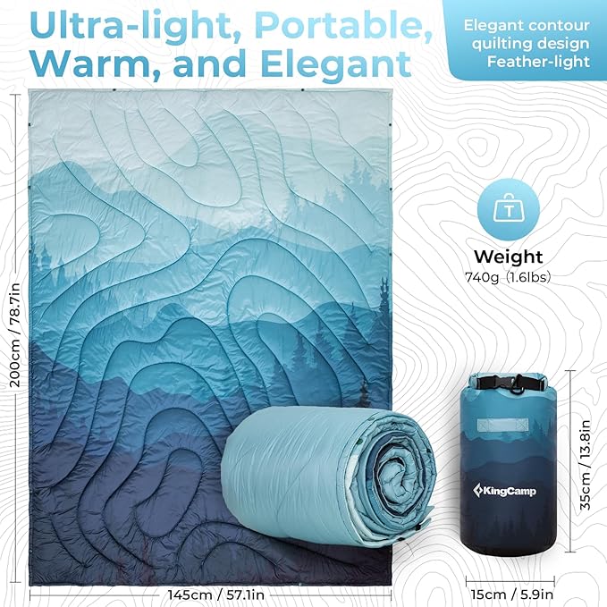 KingCamp Ultralight Camping Blanket, Packable Down Alternative Puffy Printed Wearable Blanket with