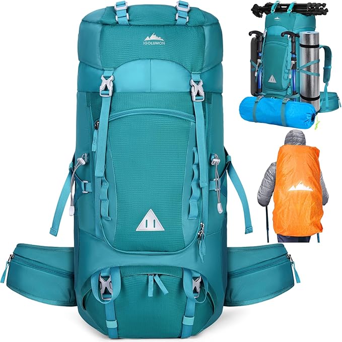IGOLUMON 60L Hiking Backpack Waterproof Camping Backpack with Rain Cover Large Lightweight