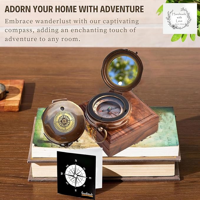 Trust in The Lord With All Your Heart - Proverbs 3:5-6 Quote Engraved Compass With Wooden Box