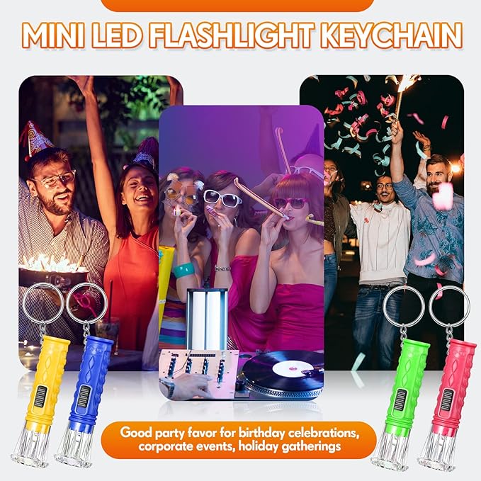 Jexine 150 Pcs Flashlight Keychain, Assorted Colors Portable LED Flashlight, Handheld Plastic
