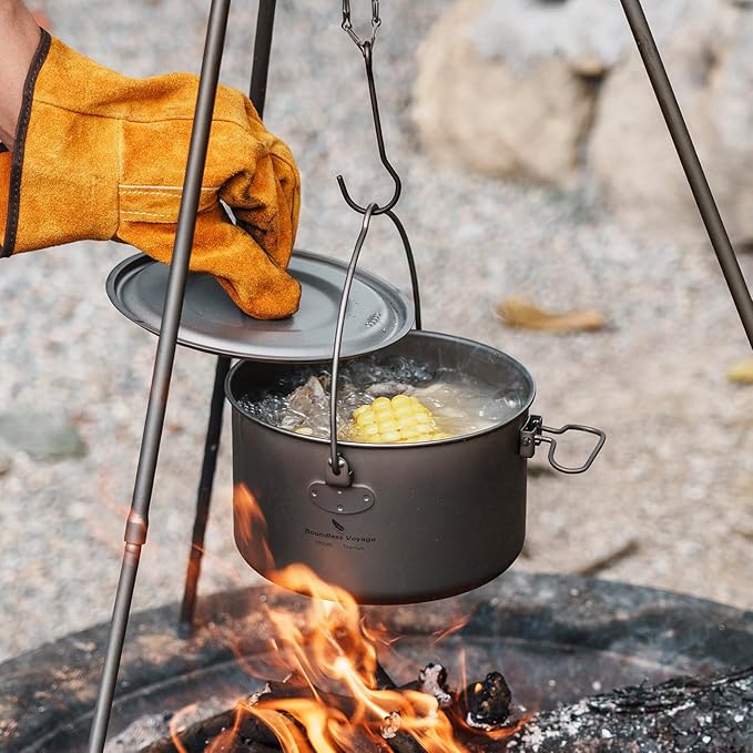 Boundless Voyage Titanium Hanging Pot for Outdoor Camping Backpacking Hiking Ultralight Portable