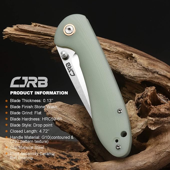 CJRB Feldspar Pocket Folding Knife Stonewash AR-RPM9 Steel Blade G10 Tactical Handle EDC Knives