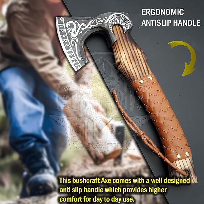 SHINY CRAFTS®- Custom Viking Hatchet – Rustic Gift for Men Handmade Axe for Camping, Groomsmen