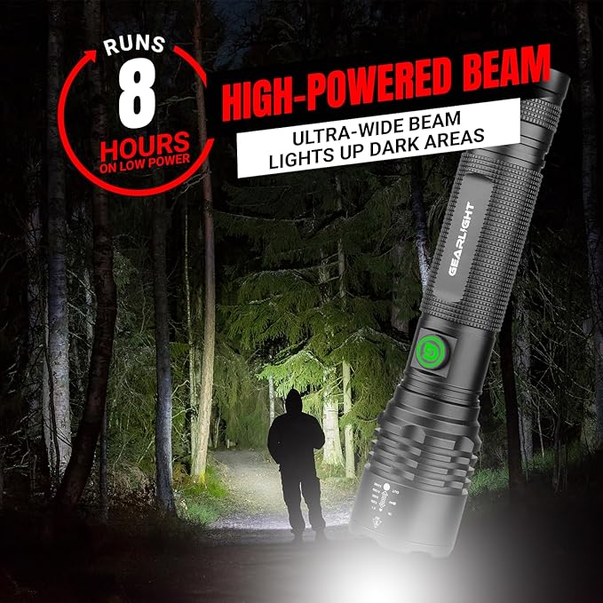 GearLight S2000 LED Rechargeable Flashlight High Lumens - Super Bright, Powerful, Mid-Size Tactical