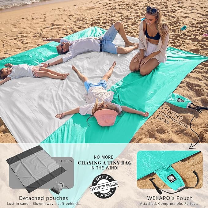 WEKAPO Beach Blanket Sandproof Waterproof, Extra Large Beach Mat, Oversized & Compact Sand Free Mat