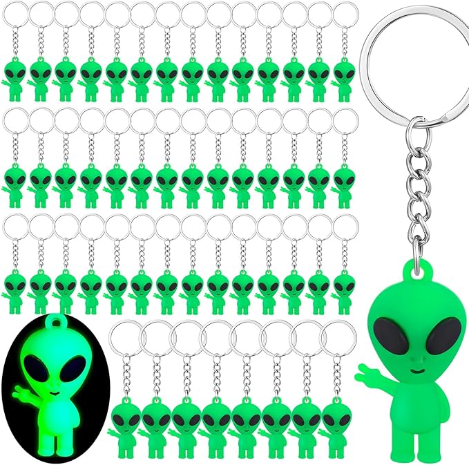 50 Pcs Alien Party Favors Alien Keychains Glow in The Dark Space Keychain Mini Aliens Figures