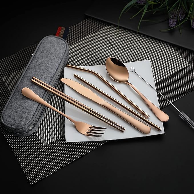 DEVICO Portable Utensils, Travel Camping Cutlery Set, 8-Piece including Knife Fork Spoon Chopsticks