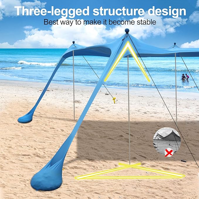 Beach Tent Sun Shelter with UPF 50+ UV Protection, Beach Canopy Sun Shade 11x11 FT with Sandbags
