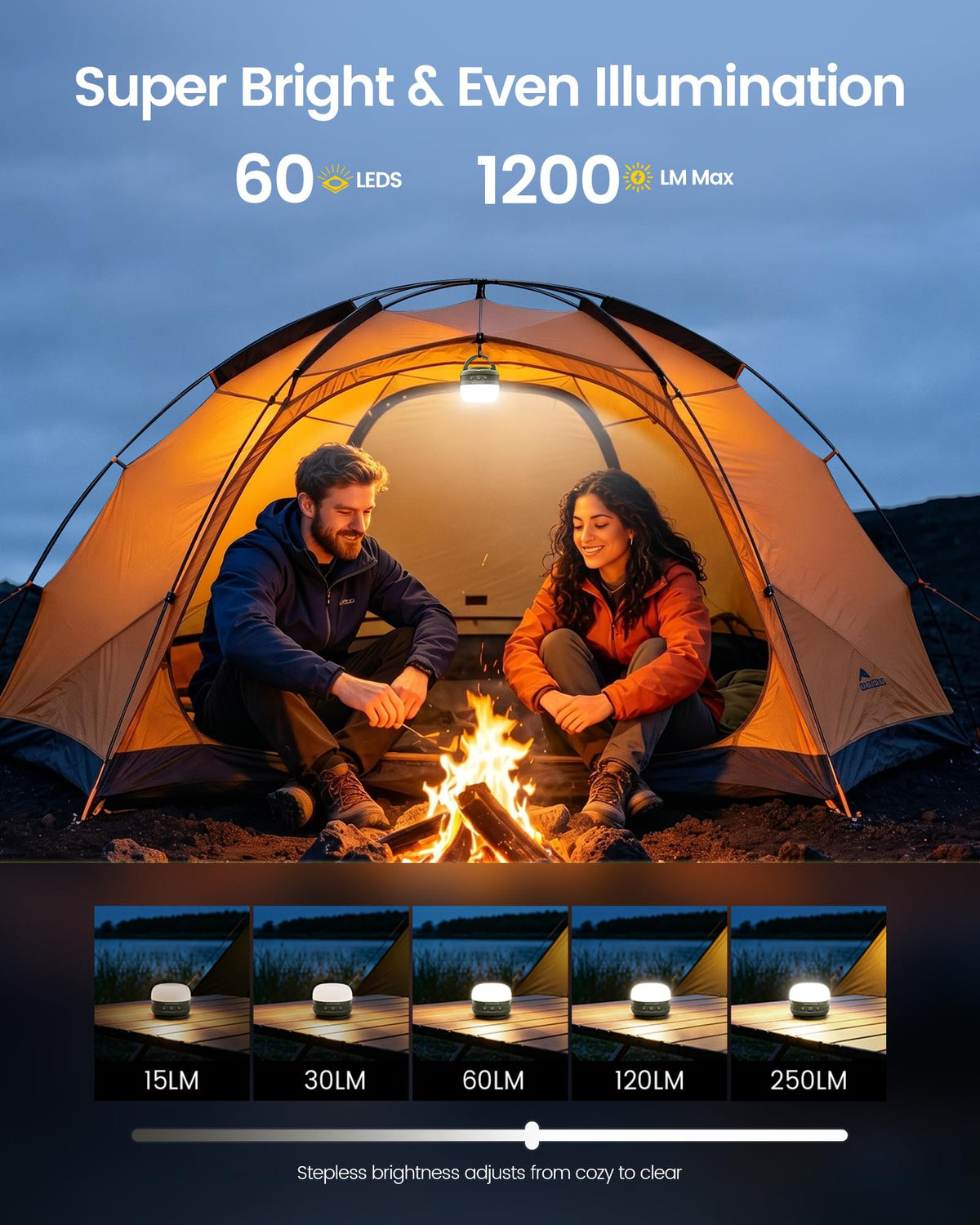 Glocusent Camping Lantern - 5000mAh, Rechargeable, Solar - product view 2