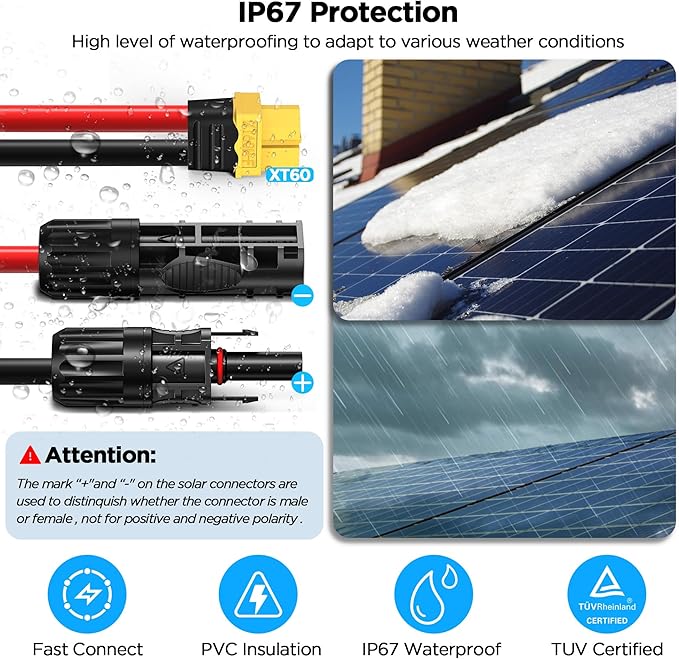 Mc4 to Xt60, 20FT Xt60 Connector Solar Charge Cable, 12AWG Pure Copper Solar Panel Mc4 to XT60