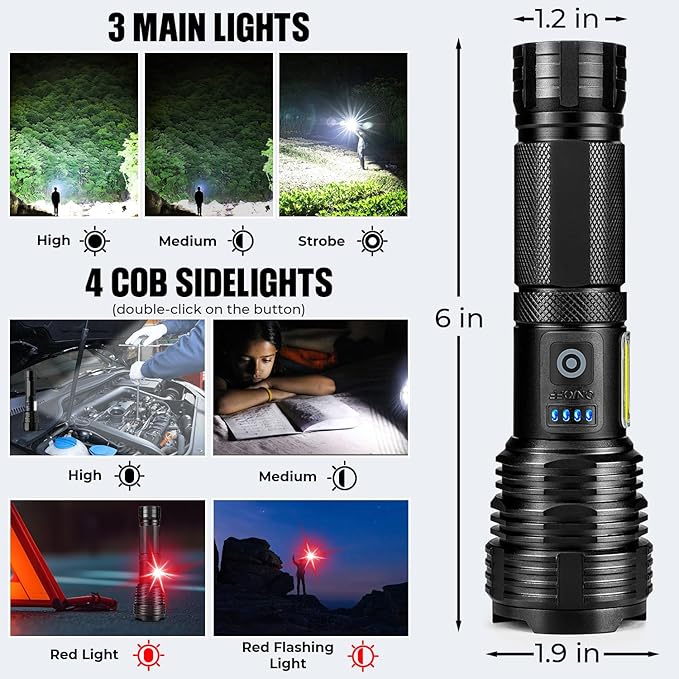 Flashlights LED High Lumens Rechargeable, High Lumen Super Bright Flashlight, USB Fast Charging
