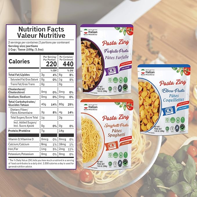 Pasta Zing Microwavable Variety Pasta Pack of 7 | 2x Elbow | 2x Farfalle, 3x Spaghetti | Microwave