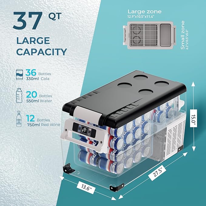 EUHOMY 12 Volt Refrigerator, 38QT(35L) Electric Cooler, 12V Fridge APP Control, 12V Cooler -4℉~68℉