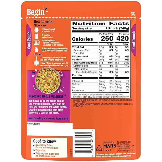 BEN'S ORIGINAL Ready Rice Jasmine Rice, Easy Dinner Side, 8.5 oz Pouch (Pack of 12)