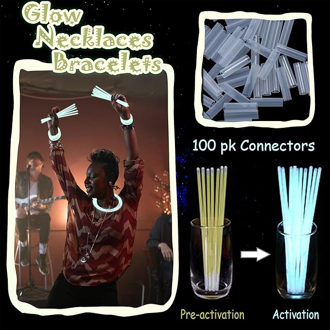 100 pk 8" White Glow Sticks Bulk Party Favors, Light up Glow Necklaces & Bracelets in the Dark