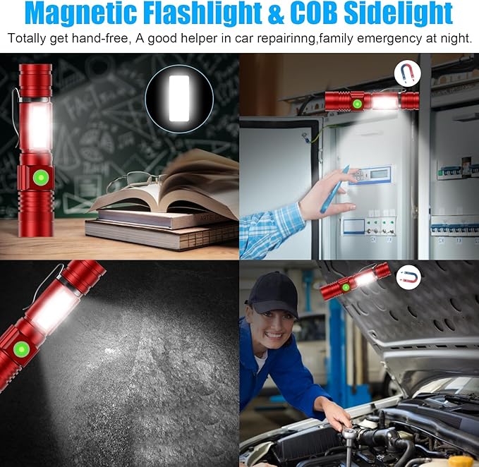 Hoxida Flashlight USB Rechargeable, Magnetic LED Flashlight, Super Bright LED Tactical Flashlight