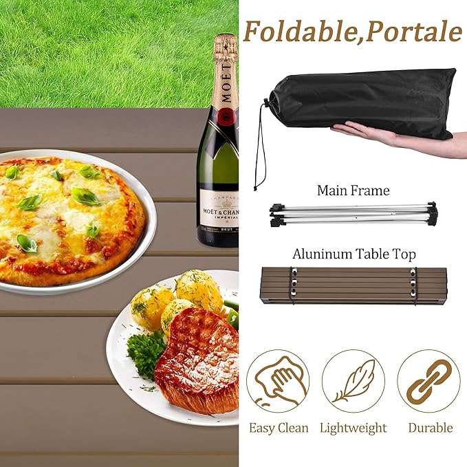 Grope Small Folding Camping Table with Aluminum Table Top, Beach Table for Sand with Carrying