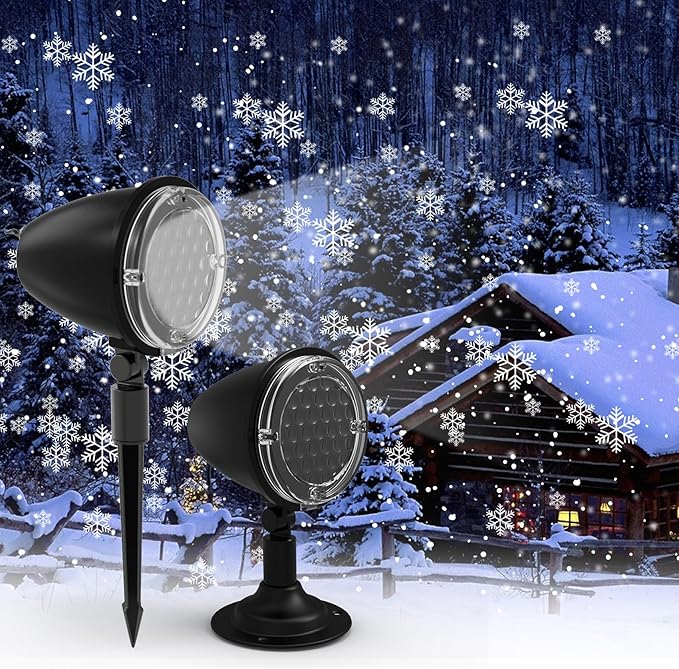 2pcs Snowfall LED Light Projector,FLEVO Outdoor Snowflake Lights Projector,Christmas LED Projector