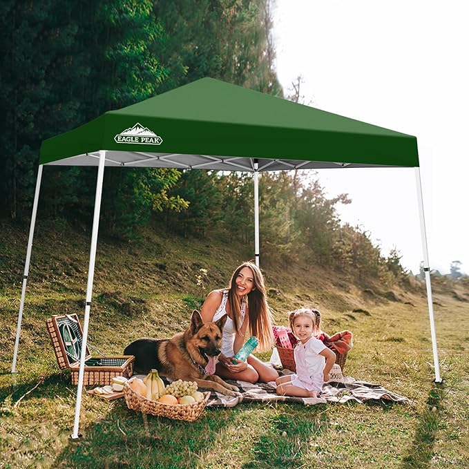 EAGLE PEAK 10x10 Slant Leg Pop-up Canopy Tent Easy One Person Setup Instant Outdoor Beach Canopy