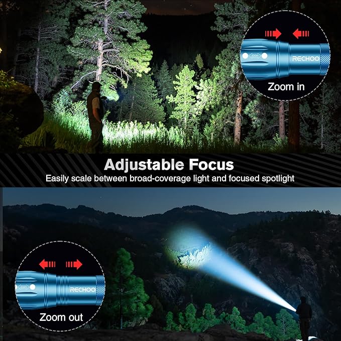 RECHOO LED Flashlight 2 Pack Blue, Tactical Flashlights High Lumens with 3 Modes, Pocket Small