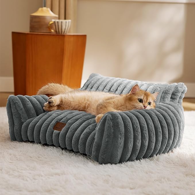Bedsure Cute Cat Couch for Pets - Fluffy Cat Sofa with Premium Soft Corduroy Fleece, Fuzzy Pet