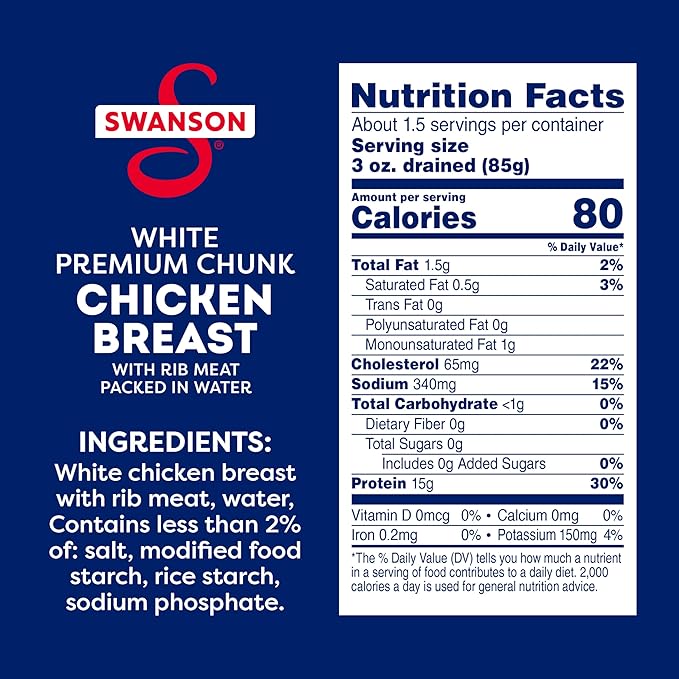 Swanson White Premium Chunk Canned Chicken Breast in Water, Fully Cooked Chicken, 9.75 OZ Can