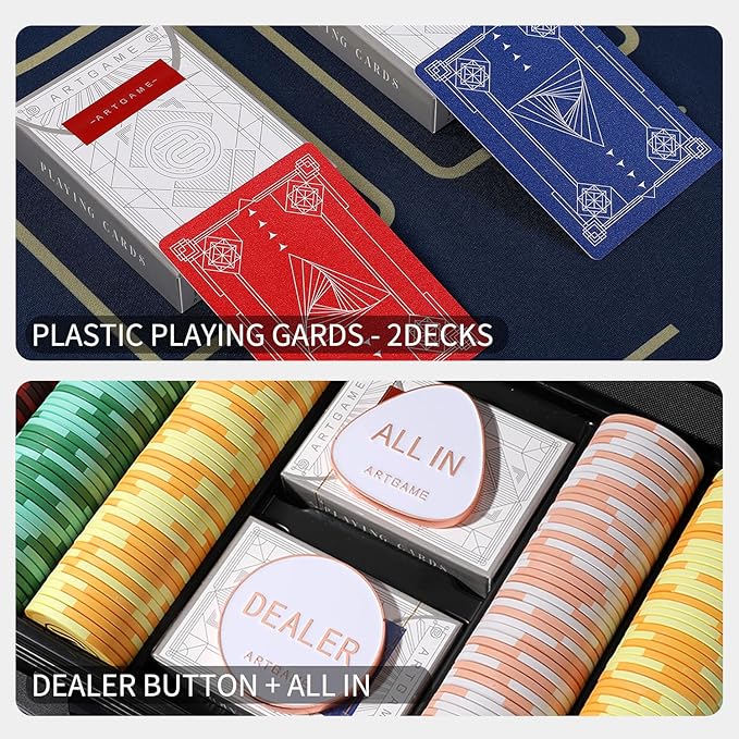 ARTGAME 14 Gram Clay Poker Chip Set for Texas Hold’em, 500Pcs Casino Style Chips, with K-Type