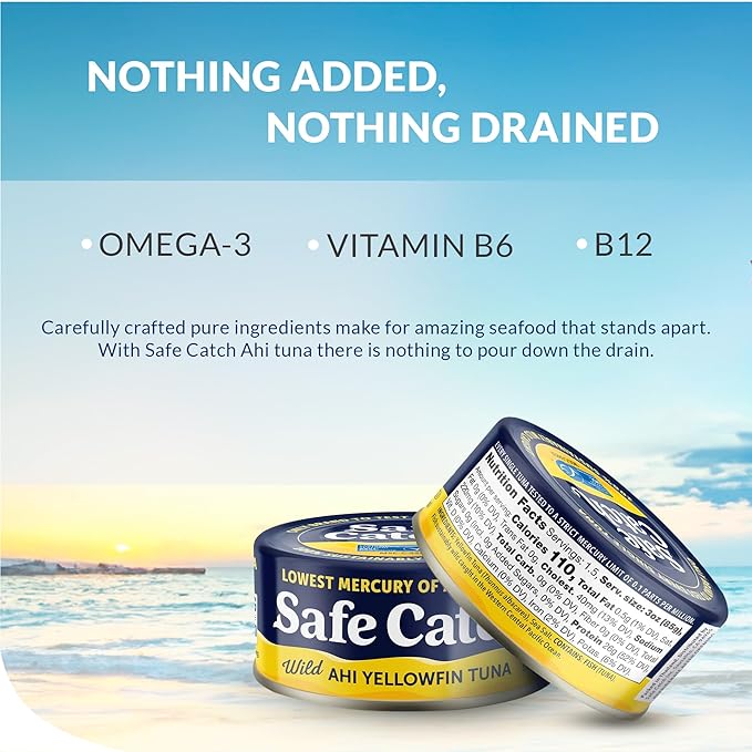 Safe Catch Wild Ahi Yellowfin Tuna Fish Canned, Wild Caught, Lowest Mercury, Lean Protein, Omega 3