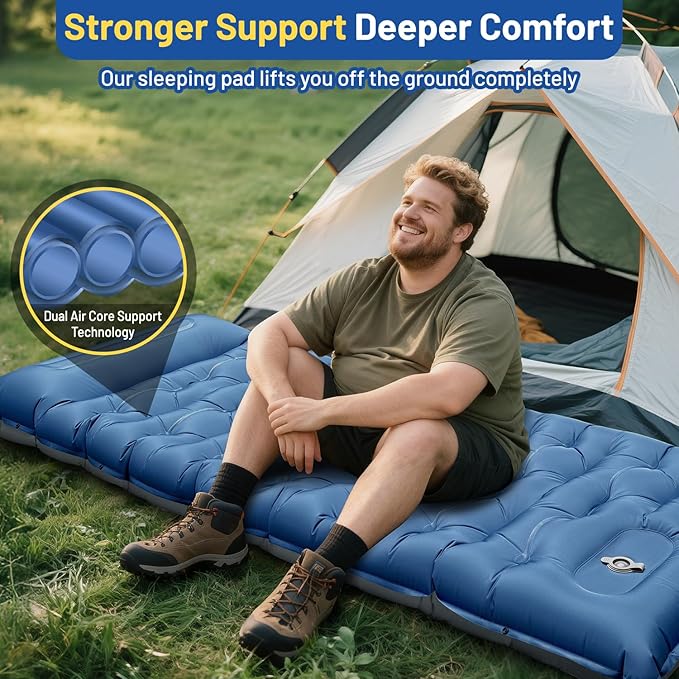 Camping Sleeping Pad, Extra Thick 6 Inch Inflatable Camping Mat with Pillow Built-in Foot Pump
