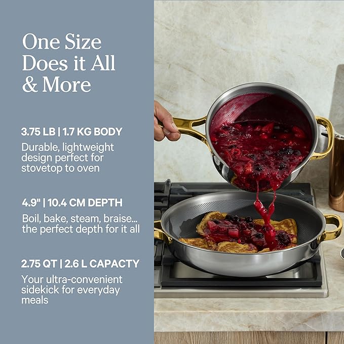 Our Place Titanium Mini Perfect Pot Pro - 2.75 Qt No-Coating Nonstick Pot | Tri-Ply Titanium &
