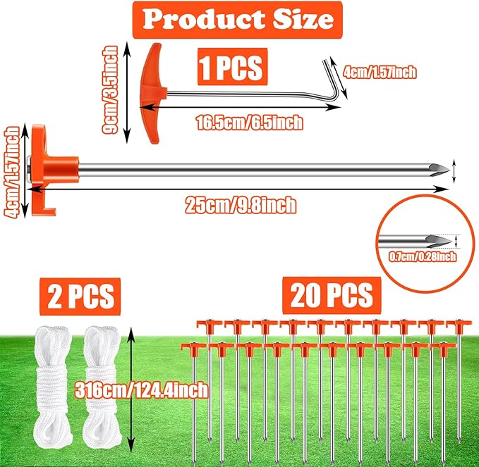 smillixin 23 Pack Tent Stakes Heavy Duty,10 Inch Non-Rust Metal Tent Pegs Camping Stakes,Ground
