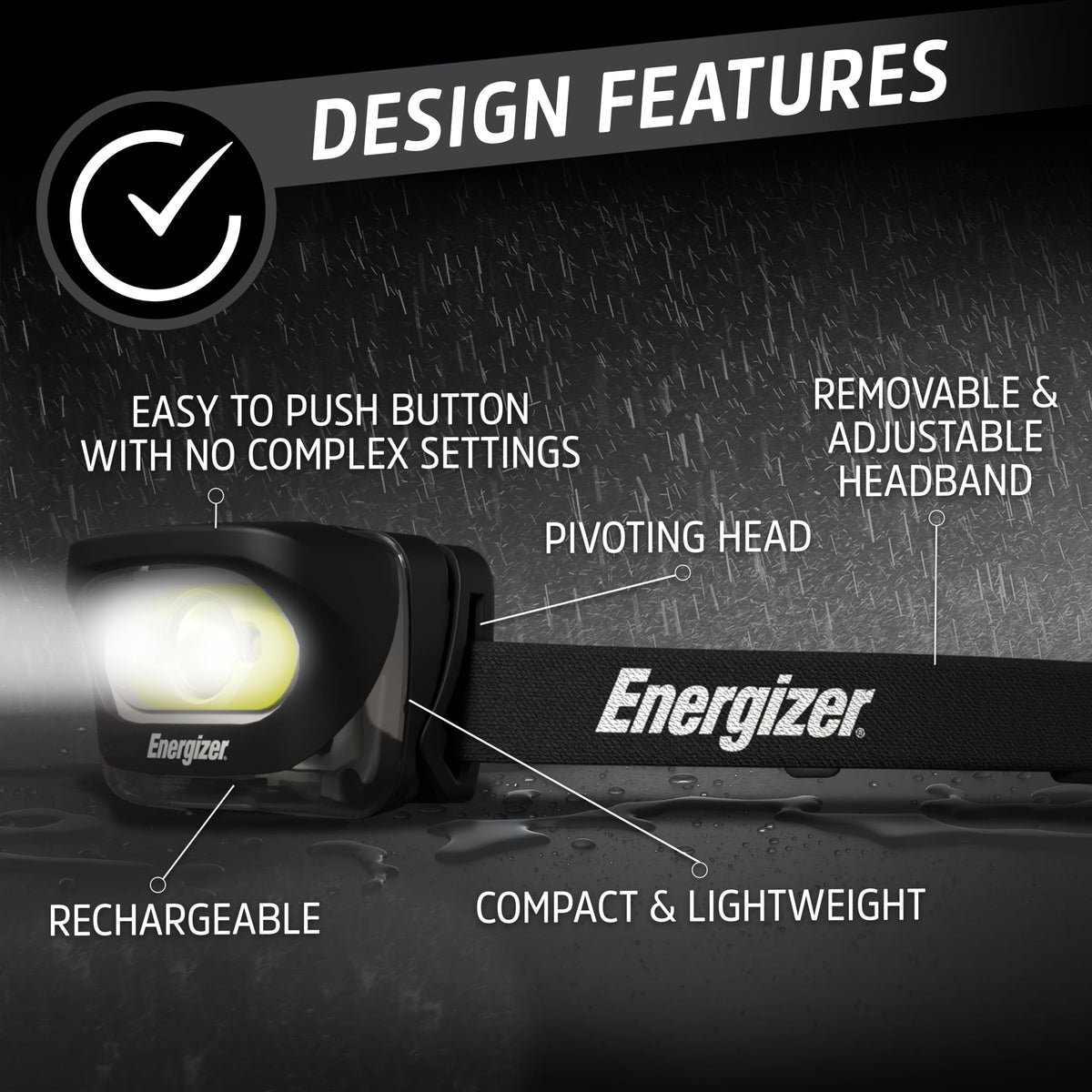 Energizer LED Rechargeable Headlamp (2-Pack), Black, LED Headlamp with Red Light Option, USB