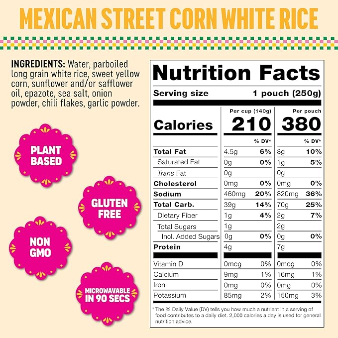 SOMOS Mexican Street Corn White Rice ??Gluten Free, Non-GMO, Vegan & Microwavable Meals Ready to