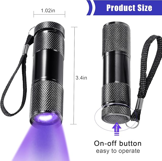 Roceei 10 Pieces UV Blacklight Flashlights, LED Light, Handheld, Mini Light Torch Detector