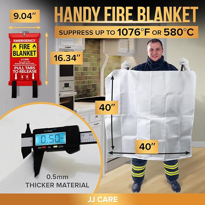 JJ CARE Fire Blanket ??3 Packs with Hooks and Gloves ??Emergency Fire Blanket for Home & Kitchen