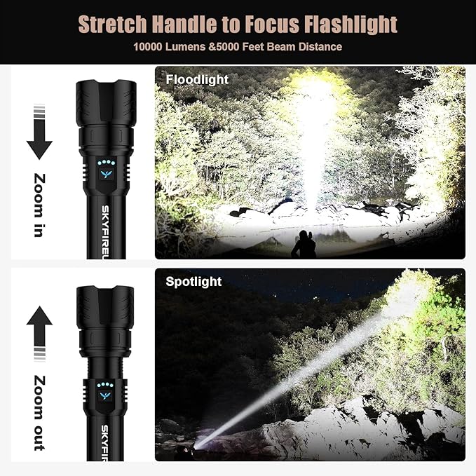 SKYFIRE LED Flashlight High Lumens,2000lm Super Bright Rechargeable Flashlight,Zoomable,Four