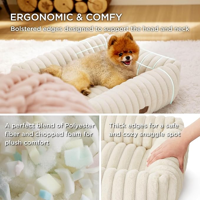 Bedsure Cute Dog Bed Medium Size Dog - Washable Furry Puppy Beds, Rectangle Orthopedic Corduroy