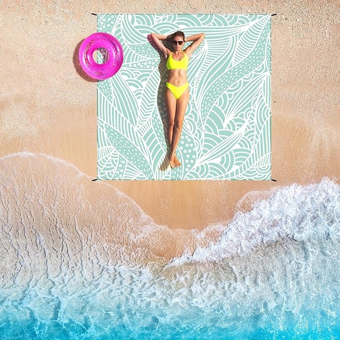 Beach Blanket Waterproof Sandproof Beach Mat 79" X 83"/10'x9'for 2-8 Adults Quick Drying Outdoor