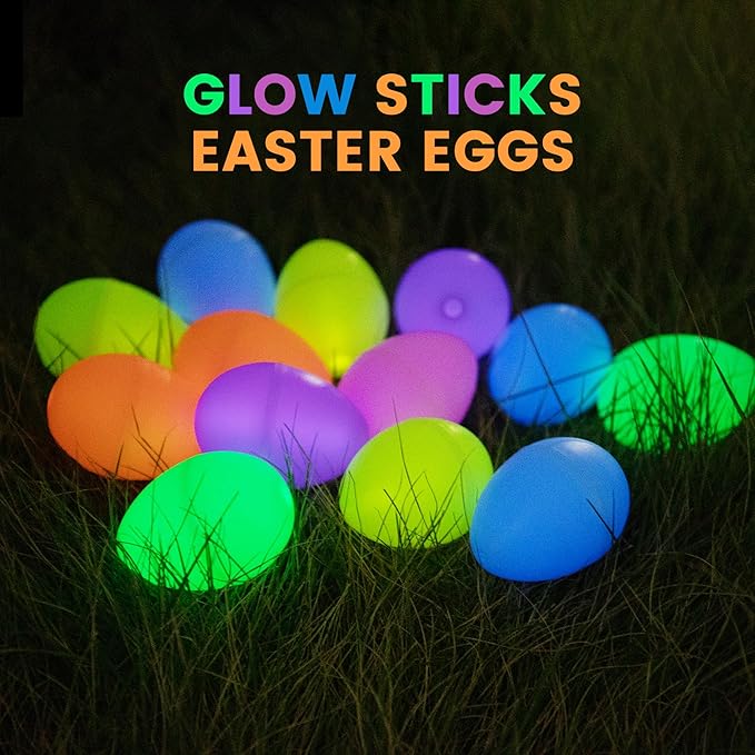 POPGIFTU 120 Easter Eggs with 240 Mini Glow Sticks, Glow-in-the-Dark Easter Eggs Bulk for Kids